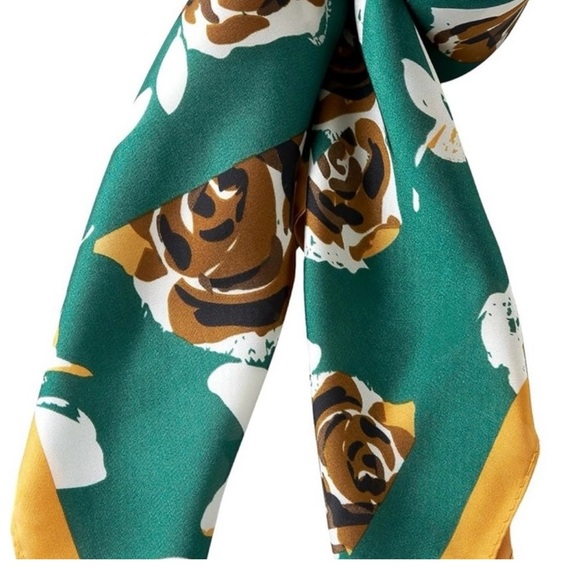 Green square silk feeling scarf hair accessory, head wrap, or neck scarf #scarf - Picture 3 of 5